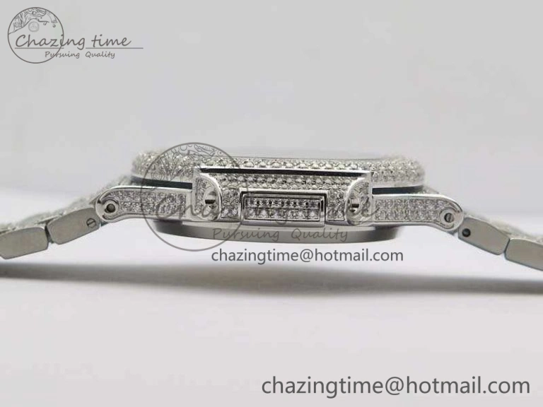 Contemporary Nautilus Jumbo 5711 Full Paved Diamonds Case Diamond Dial On SS Full Paved Diamonds Bracelet A 9026