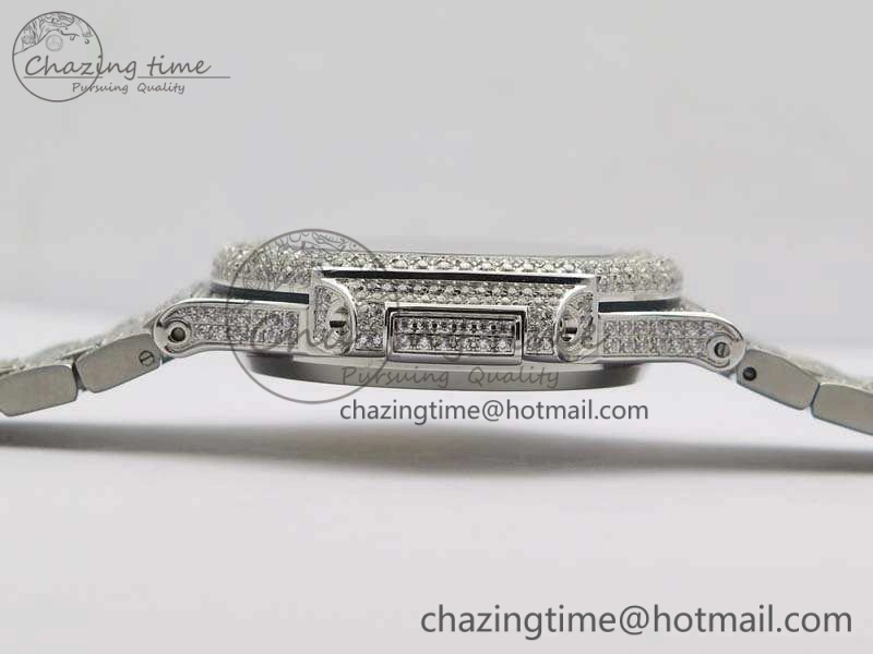 Contemporary Nautilus Jumbo 5711 Full Paved Diamonds Case Diamond Dial On SS Full Paved Diamonds Bracelet A 9026
