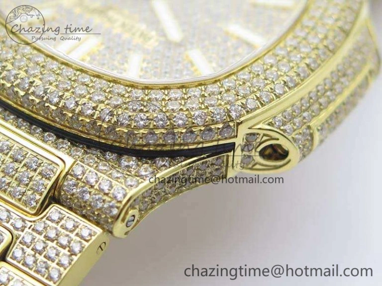 OnTrend Nautilus Jumbo 5711 Full Paved Diamonds Case Diamond Dial On YG Full Paved Diamonds Bracelet A 9029