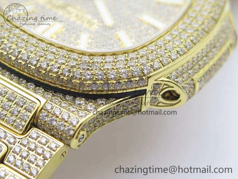 OnTrend Nautilus Jumbo 5711 Full Paved Diamonds Case Diamond Dial On YG Full Paved Diamonds Bracelet A 9029