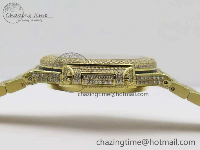 OnTrend Nautilus Jumbo 5711 Full Paved Diamonds Case Diamond Dial On YG Full Paved Diamonds Bracelet A 9029