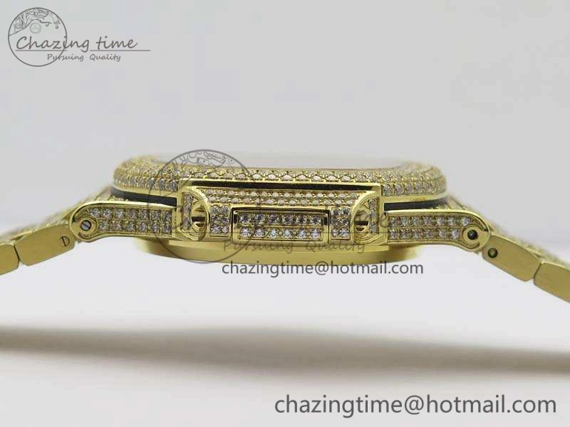 OnTrend Nautilus Jumbo 5711 Full Paved Diamonds Case Diamond Dial On YG Full Paved Diamonds Bracelet A 9029