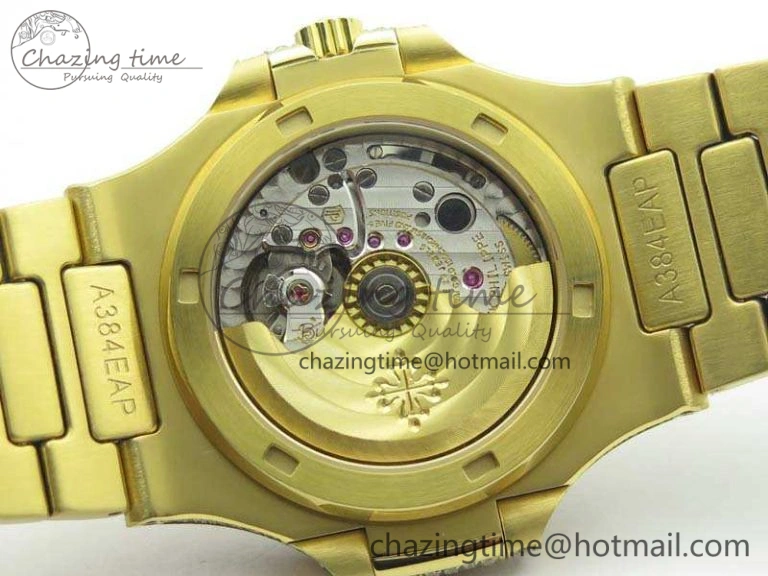 OnTrend Nautilus Jumbo 5711 Full Paved Diamonds Case Diamond Dial On YG Full Paved Diamonds Bracelet A 9029