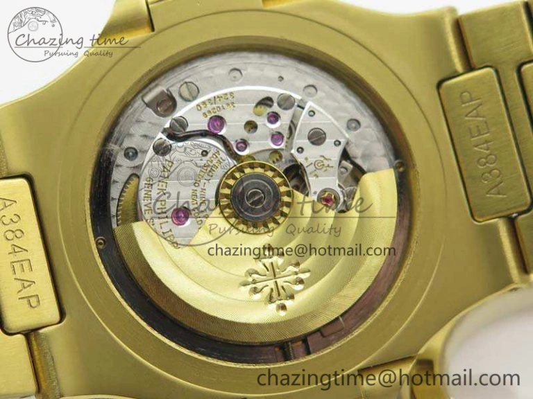 OnTrend Nautilus Jumbo 5711 Full Paved Diamonds Case Diamond Dial On YG Full Paved Diamonds Bracelet A 9029
