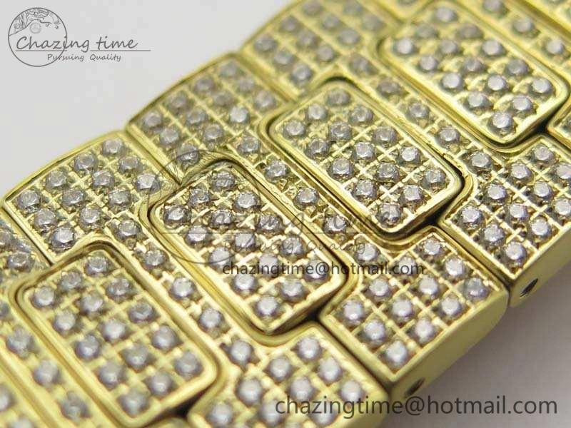 OnTrend Nautilus Jumbo 5711 Full Paved Diamonds Case Diamond Dial On YG Full Paved Diamonds Bracelet A 9029