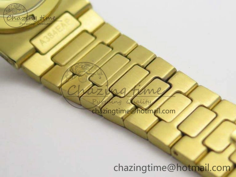OnTrend Nautilus Jumbo 5711 Full Paved Diamonds Case Diamond Dial On YG Full Paved Diamonds Bracelet A 9029