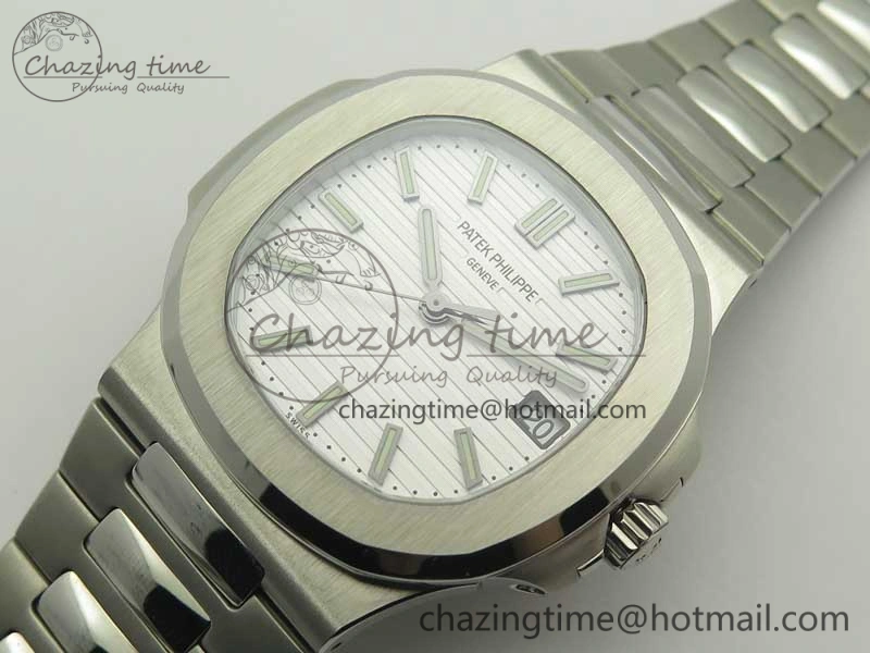 Comfortable Nautilus Jumbo 5711 MKF 1:1 Best Edition White Textured Dial on SS Bracelet A324 Clone V 8989