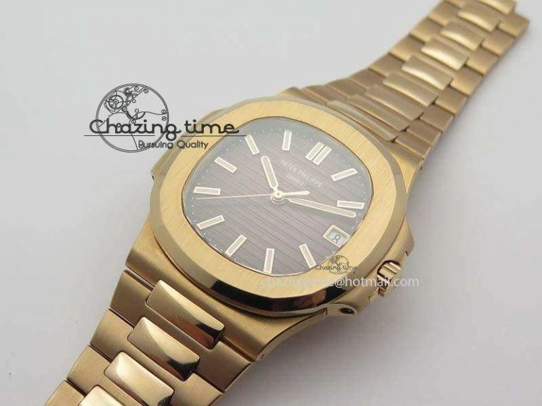 Functional Nautilus Jumbo 5711 RG BP Maker Best Edition Brown Textured Dial On RG Bracelet A324CS 9061