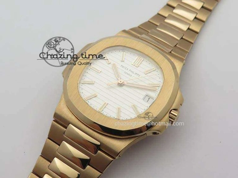 Nautilus Jumbo 5711 RG BP Maker Best Edition White Textured Dial On RG Bracelet A324CS QuickDry 9062