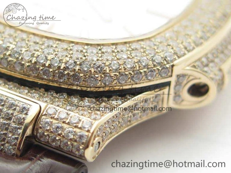 MultiPurpose Nautilus Jumbo 5711 RG Full Paved Diamonds White Dial On Brown Croc Leather Strap A 9024