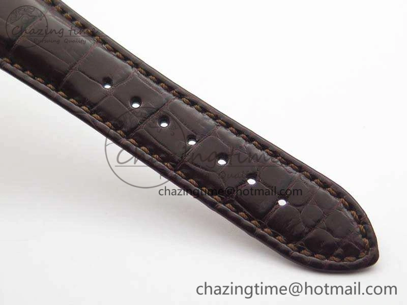 MultiPurpose Nautilus Jumbo 5711 RG Full Paved Diamonds White Dial On Brown Croc Leather Strap A 9024
