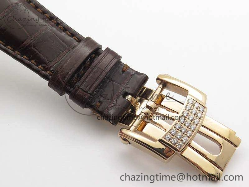 MultiPurpose Nautilus Jumbo 5711 RG Full Paved Diamonds White Dial On Brown Croc Leather Strap A 9024