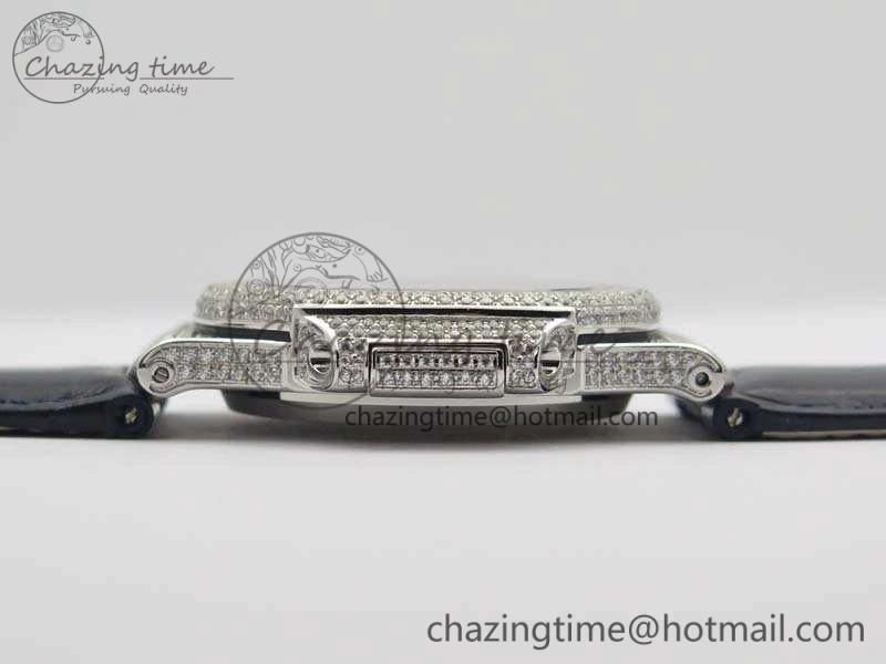 Nautilus Jumbo 5711 SS Full Paved Diamonds Blue Dial On Blue Croc Leather Strap A ComfortFit 9022