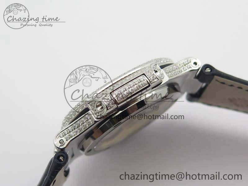 Nautilus Jumbo 5711 SS Full Paved Diamonds Blue Dial On Blue Croc Leather Strap A ComfortFit 9022