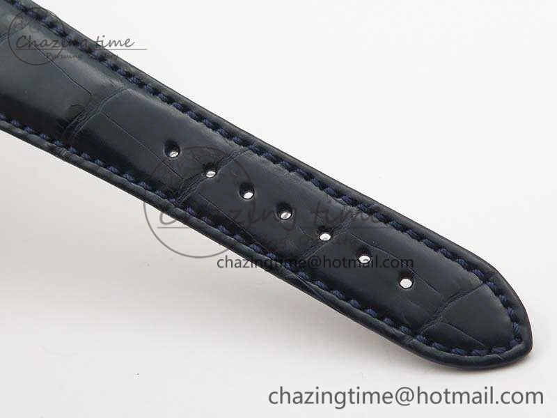 Nautilus Jumbo 5711 SS Full Paved Diamonds Blue Dial On Blue Croc Leather Strap A ComfortFit 9022