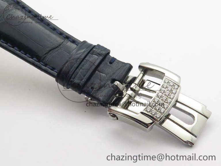 Nautilus Jumbo 5711 SS Full Paved Diamonds Blue Dial On Blue Croc Leather Strap A ComfortFit 9022