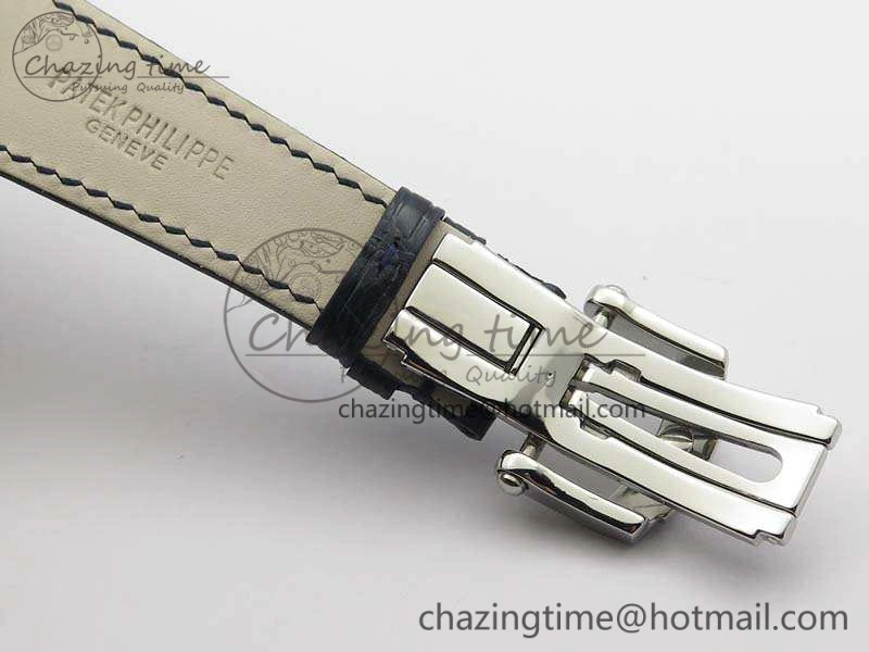 Nautilus Jumbo 5711 SS Full Paved Diamonds Blue Dial On Blue Croc Leather Strap A ComfortFit 9022