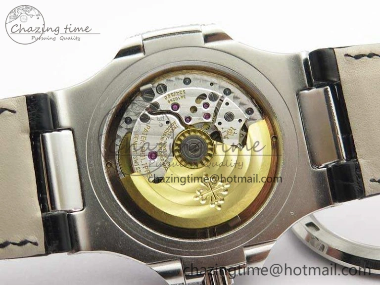 Nautilus Jumbo 5711 SS Full Paved Diamonds Blue Dial On Blue Croc Leather Strap A ComfortFit 9022