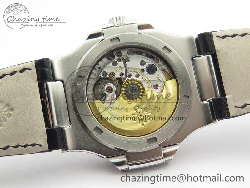 Reliable Nautilus Jumbo 5711 SS Full Paved Diamonds White Dial On Black Croc Leather Strap A 9025