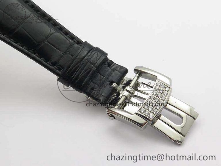 Reliable Nautilus Jumbo 5711 SS Full Paved Diamonds White Dial On Black Croc Leather Strap A 9025