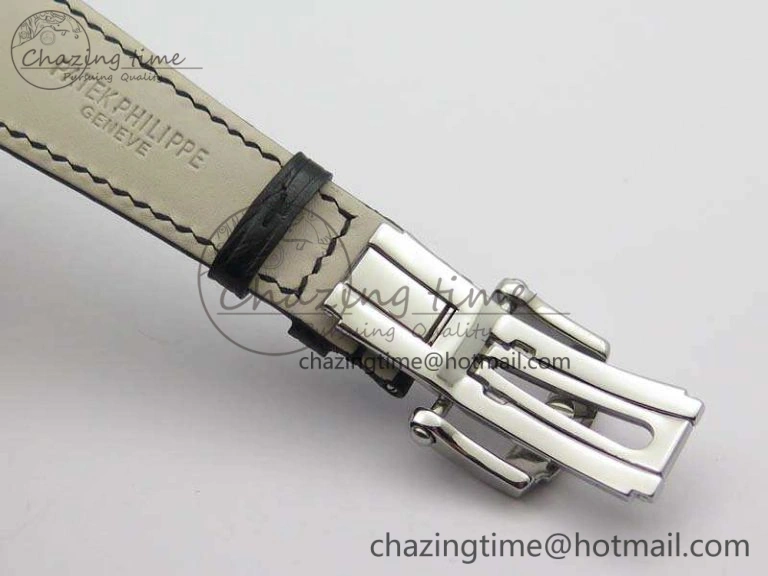 Reliable Nautilus Jumbo 5711 SS Full Paved Diamonds White Dial On Black Croc Leather Strap A 9025