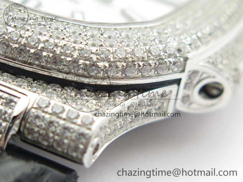 Reliable Nautilus Jumbo 5711 SS Full Paved Diamonds White Dial On Black Croc Leather Strap A 9025