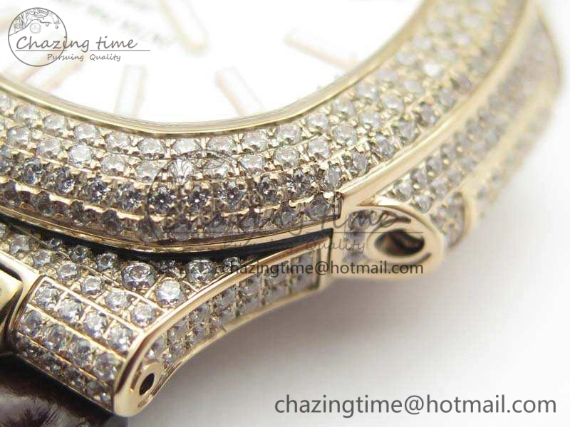 Nautilus Jumbo 5711 Tourbillon RG Full Paved Diamonds White Dial On Brown Croc Leather Strap Elegant 9021