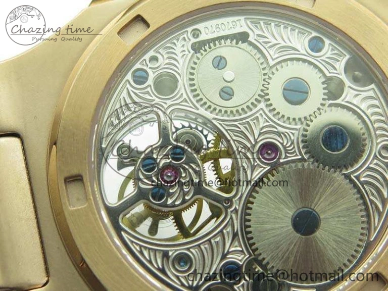 Nautilus Jumbo 5711 Tourbillon RG Full Paved Diamonds White Dial On Brown Croc Leather Strap Elegant 9021