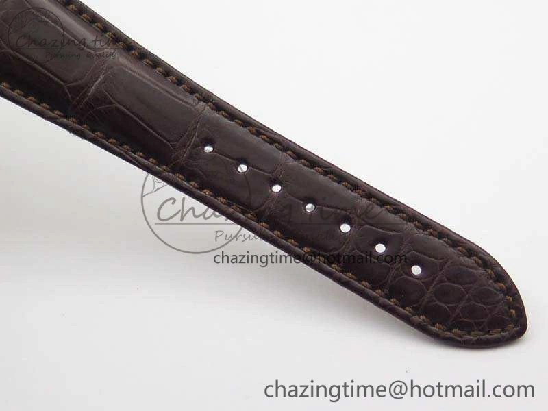 Nautilus Jumbo 5711 Tourbillon RG Full Paved Diamonds White Dial On Brown Croc Leather Strap Elegant 9021