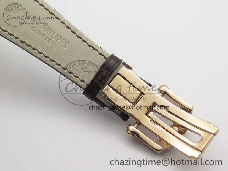 Nautilus Jumbo 5711 Tourbillon RG Full Paved Diamonds White Dial On Brown Croc Leather Strap Elegant 9021