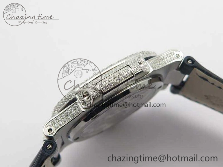 Nautilus Jumbo 5711 Tourbillon SS Full Paved Diamonds Blue Dial On Blue Croc Leather Strap Fashionable 9017