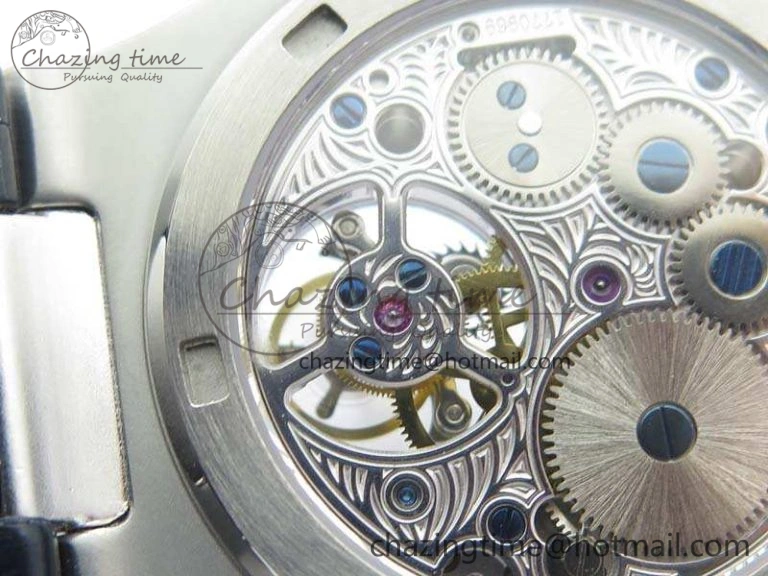 Nautilus Jumbo 5711 Tourbillon SS Full Paved Diamonds Blue Dial On Blue Croc Leather Strap Fashionable 9017