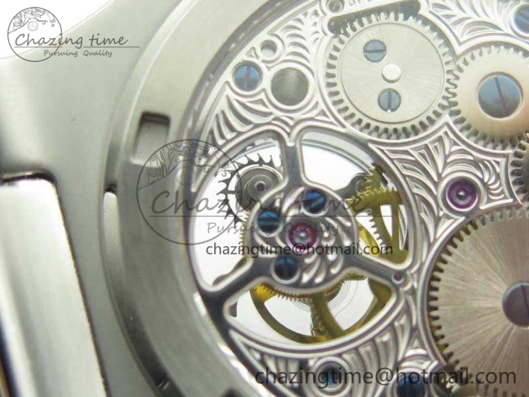 Nautilus Jumbo 5711 Tourbillon SS Full Paved Diamonds White Dial On Black Croc Leather Strap ZeroBulk 9019