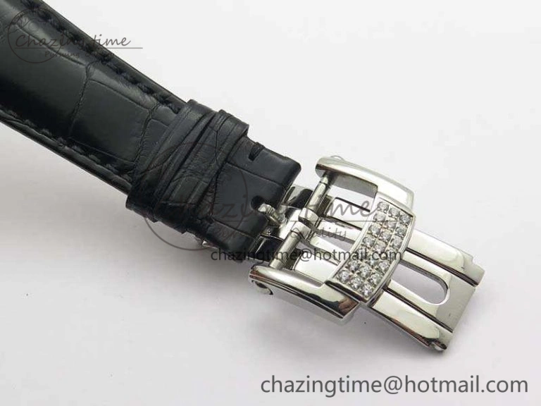 Nautilus Jumbo 5711 Tourbillon SS Full Paved Diamonds White Dial On Black Croc Leather Strap ZeroBulk 9019
