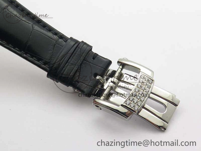 Nautilus Jumbo 5711 Tourbillon SS Full Paved Diamonds White Dial On Black Croc Leather Strap ZeroBulk 9019