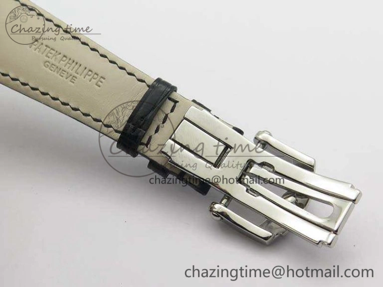 Nautilus Jumbo 5711 Tourbillon SS Full Paved Diamonds White Dial On Black Croc Leather Strap ZeroBulk 9019