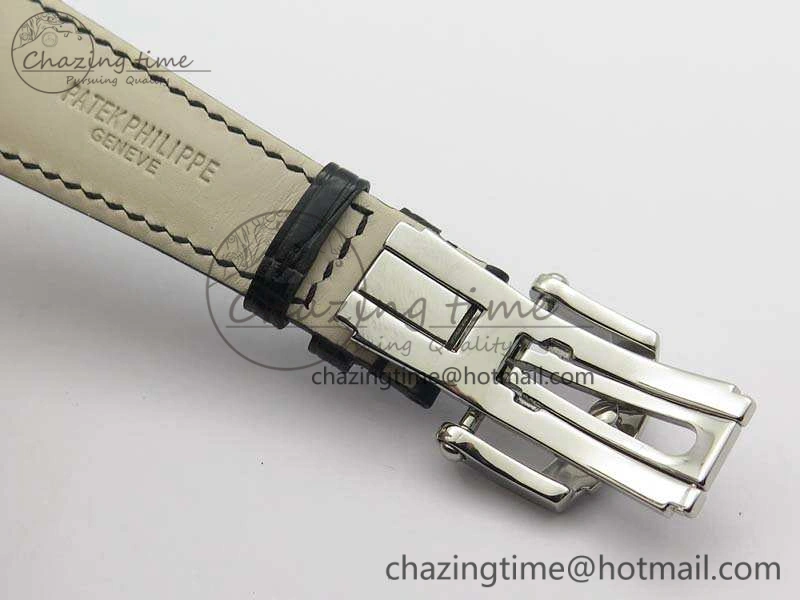 Nautilus Jumbo 5711 Tourbillon SS Full Paved Diamonds White Dial On Black Croc Leather Strap ZeroBulk 9019