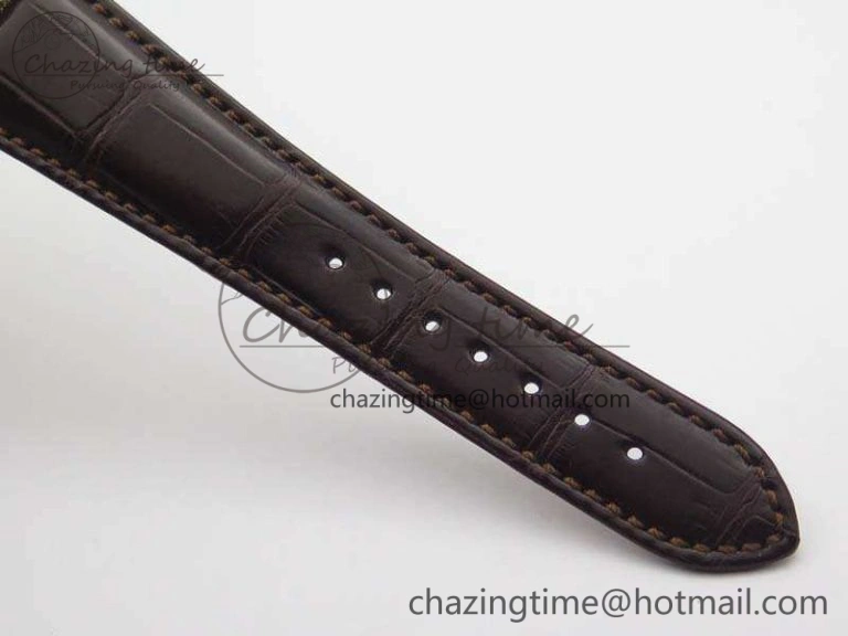 Nautilus Jumbo 5711 Tourbillon YG Full Paved Diamonds White Dial On Brown Croc Leather Strap Soft 9020