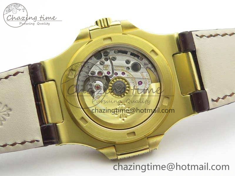 NewStyle Nautilus Jumbo 5711 YG Full Paved Diamonds White Dial On Brown Croc Leather Strap A 9023