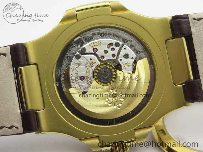 NewStyle Nautilus Jumbo 5711 YG Full Paved Diamonds White Dial On Brown Croc Leather Strap A 9023