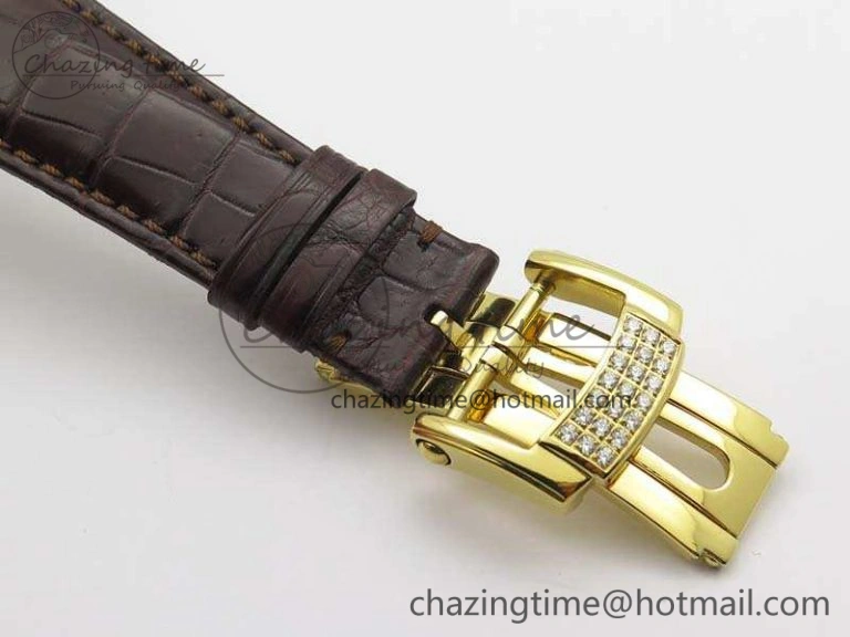 NewStyle Nautilus Jumbo 5711 YG Full Paved Diamonds White Dial On Brown Croc Leather Strap A 9023
