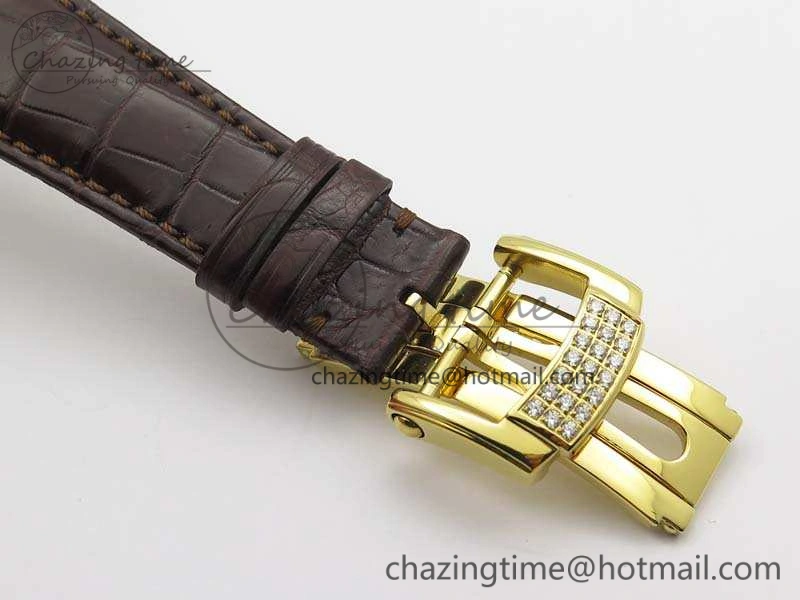 NewStyle Nautilus Jumbo 5711 YG Full Paved Diamonds White Dial On Brown Croc Leather Strap A 9023