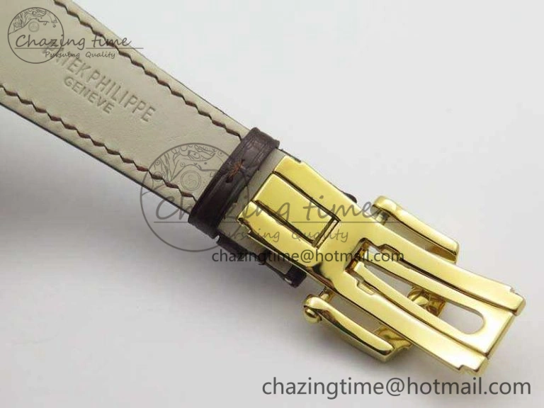 NewStyle Nautilus Jumbo 5711 YG Full Paved Diamonds White Dial On Brown Croc Leather Strap A 9023
