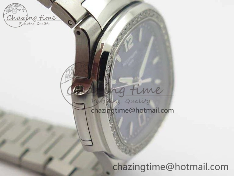 Vibrant Nautilus Jumbo Ladies 7018 PF 1:1 Best Edition Blue Dial Diam Bezel On SS Bracelet A324 Clone 9028