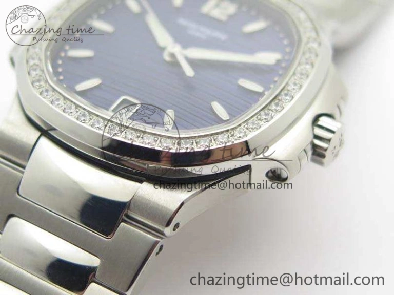 Vibrant Nautilus Jumbo Ladies 7018 PF 1:1 Best Edition Blue Dial Diam Bezel On SS Bracelet A324 Clone 9028