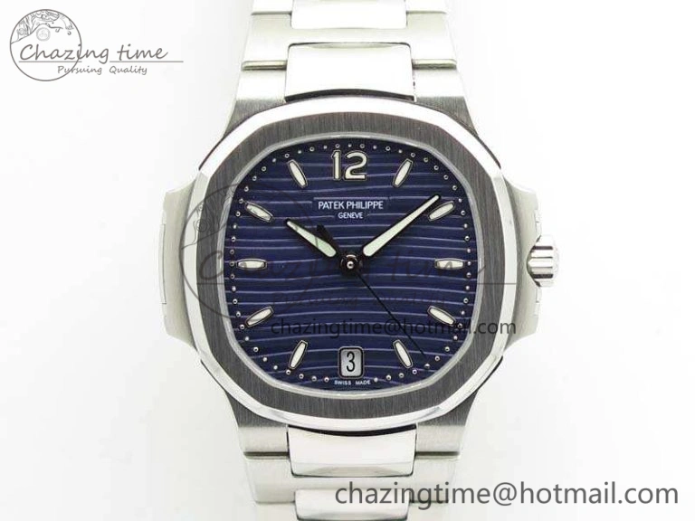 Nautilus Jumbo Ladies 7018 PF 1:1 Best Edition Blue Textured Dial On SS Bracelet A324 Clone Neat 9034