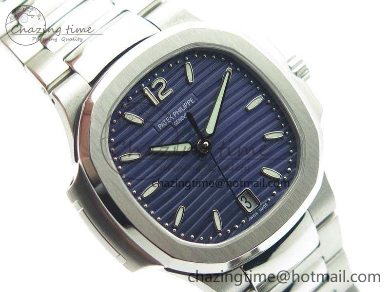 Nautilus Jumbo Ladies 7018 PF 1:1 Best Edition Blue Textured Dial On SS Bracelet A324 Clone Neat 9034