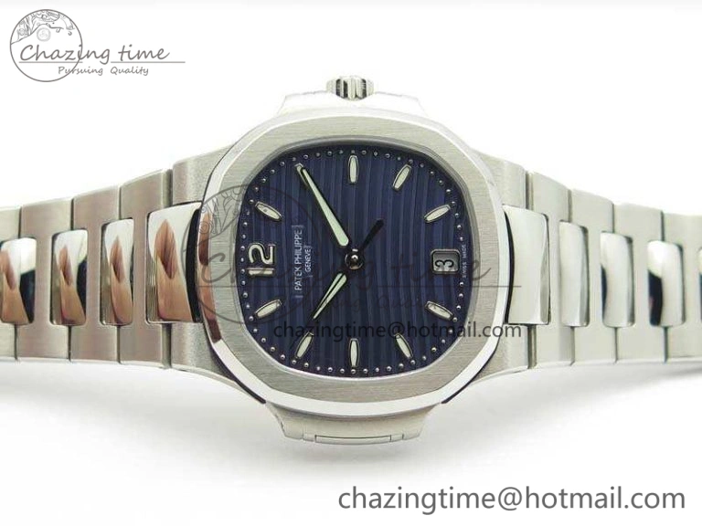 Nautilus Jumbo Ladies 7018 PF 1:1 Best Edition Blue Textured Dial On SS Bracelet A324 Clone Neat 9034