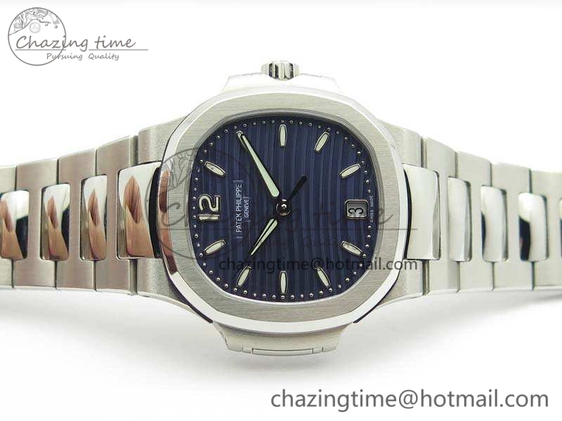 Nautilus Jumbo Ladies 7018 PF 1:1 Best Edition Blue Textured Dial On SS Bracelet A324 Clone Neat 9034