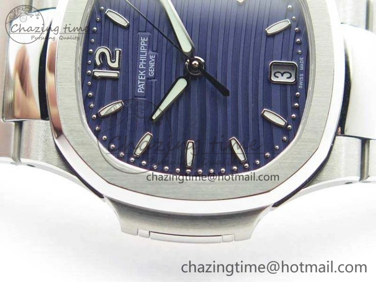 Nautilus Jumbo Ladies 7018 PF 1:1 Best Edition Blue Textured Dial On SS Bracelet A324 Clone Neat 9034